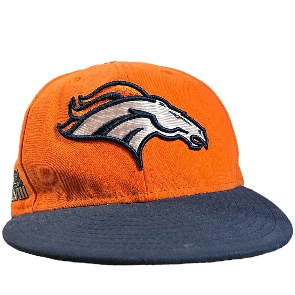 New Era 59Fifty Denver Broncos Fitted Hat Orange and Navy Blue Size 7 1/4